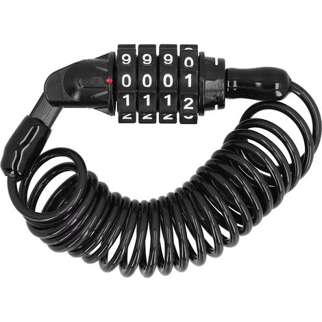 Dispositivo antirrobo para casco de motocicleta - Cable en espiral reiniciable de 4 dígitos - Candado de combinación portátil multifuncional y seguro (S) (1/5)