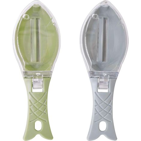 Écailles à poisson - Grattoir à écailles en plastique avec manche et couvercle transparent - Accessoire de cuisine (1/4)