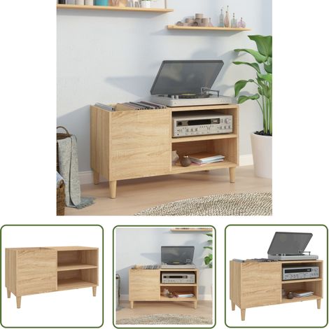 The Living Store Armoire à disques chêne sonoma 84,5x38x48 cm bois d'ingénierie - Meuble À Disques - Armoire Vinyle - Rangement Musique - Étagère Disque - Support Tourne-disque (1/5)