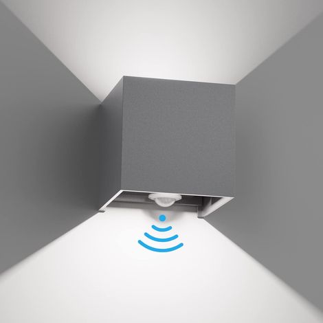 Applique murale 12W avec détecteur de mouvement, faisceau de lumière réglable IP65 6000K applique murale blanc froid à l'extérieur pour couloir de cage d'escalier, gris foncé (1/5)