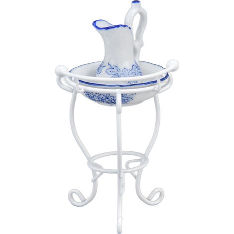 Meuble vasque, bouilloire et lavabo pour maison de poupée à l'échelle 1:12. Accessoires de salle de bain réalistes et raffinés pour maison de poupée. (1/5)
