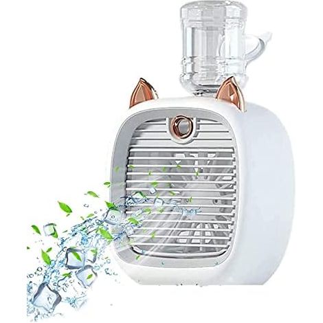 Mini refroidisseur d'air par évaporation rechargeable pour enfants, compatible avec les bouteilles d'eau, ventilateur personnel USB avec humidificateur (Gris) (1/5)