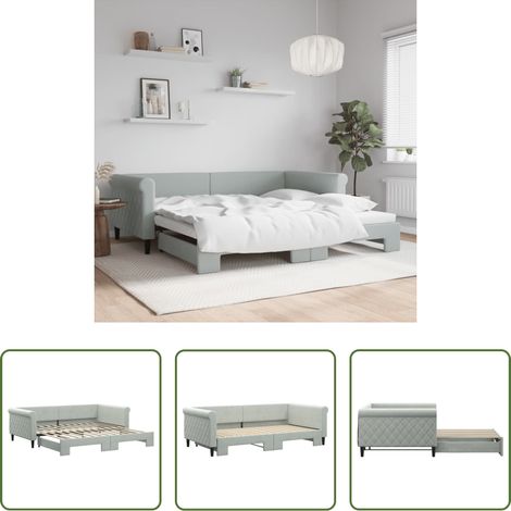 vidaXL Canapé double - Lit de jour avec gigogne sans matelas gris clair 100x200 cm (1/5)