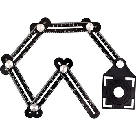 Règle de Mesure Multi-angle,outil de gabarit à six ctés en alliage d'aluminium,outil de mesure multi-angle,avec poinon,guide de perage pour carrelage en céramique,pour bricoleurs GROOFOO