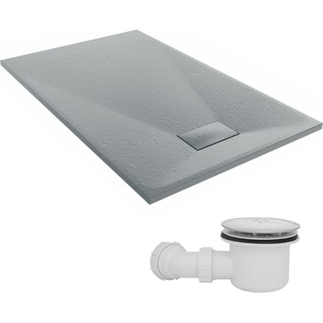 NRG 1300 x 800mm SMC Anthracite Rectangle Slate Effect Bathroom Shower Tray & Fluidmaster Fast Flow Waste Trap
