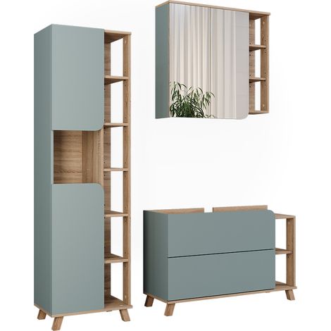 Set di mobili da bagno Karen, Sonoma/blu, 3 parti, Vicco