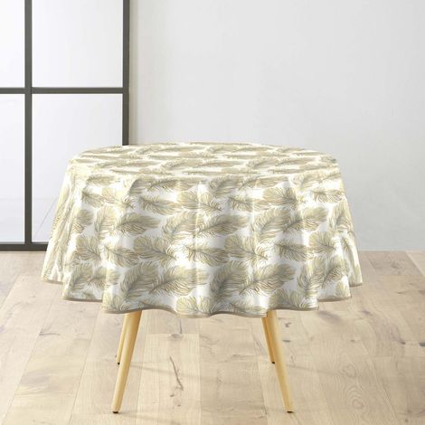 Nappe Toile Cirée Ronde "Plumina" 160cm Naturel