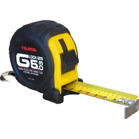 Tajima – Mètre déroulant 5m x 25mm – Ruban acier trempé anti-pliage – Boîtier antichoc ergonomique – Précision de classe II