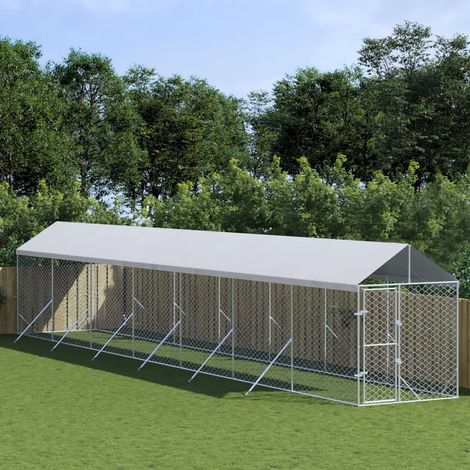 Perrera de exterior con toldo acero galvanizado plata 2x14x2,5m vidaXL (1/4)