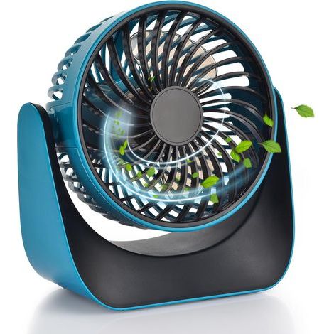 Ventilatore da tavolo, ventilatore portatile, silenzioso, regolabile a 360°, adatto per casa, ufficio e viaggi, blu (1/5)