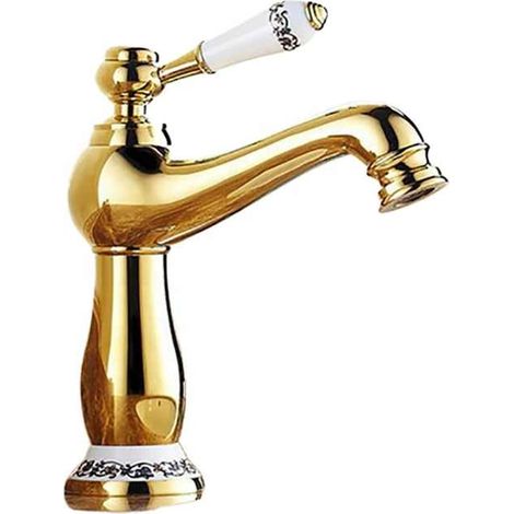 Robinet de salle de bain rétro en céramique et laiton, robinet de cuisine avec eau chaude et froide (1/5)
