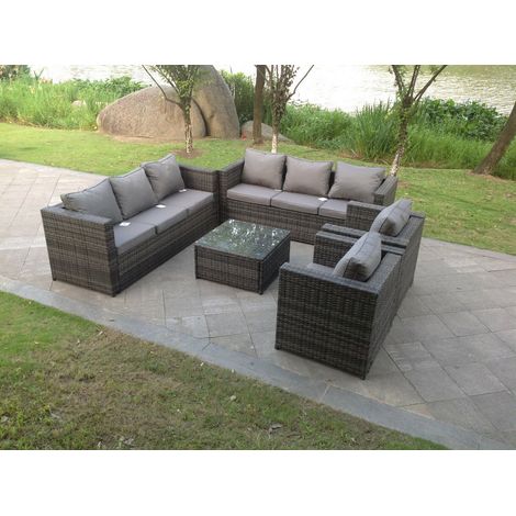 Fimous Poly Rattan Gartenlounge Sofa Set Balkonmöbel Set 8-sitzer Gartenmöbel Set Sitzgruppe aus Gartensofa,Sessel,Hocker Dunkelgrau Gemischt
