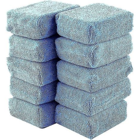 Tampons applicateurs de cire pour voiture rectangulaires en mousse et microfibre de qualité supérieure (10 pièces, bleus) (1/5)