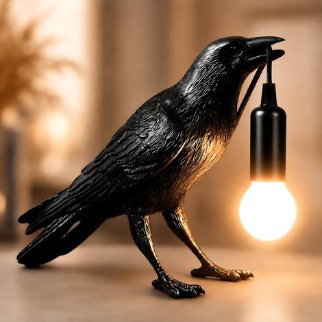 Lampe Corbeau Shandaglo, Décoration Gothique, Lampe de Table Corbeau Noir avec Ampoule LED, Veilleuse Sombre Unique pour Chambre ou Bureau, Cadeau Décoration d'Halloween (1/5)