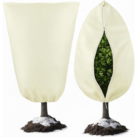 Housse de protection hivernale pour plantes en pot, idéale pour les palmiers et les oliviers. Dimensions : 100 cm x 160 cm. Couleur : blanc cassé. (1/5)
