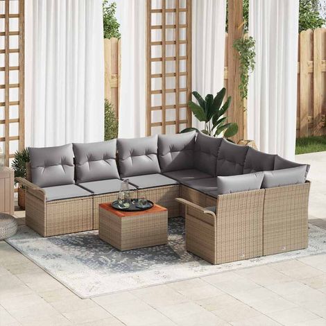 Gartensofa-set 9 pcs Beige und Hellgrau Poly-Rattan