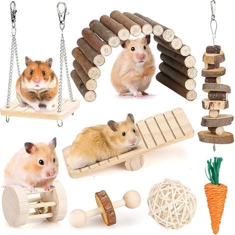 Natural Guinea Pig Chew Toys, Toy for Rabbit, Hamster, Small Animals, Molar Toys, Tooth Care, Wooden Accessories for Rodents, Swing Toy and Rocker Bridge (1/5)