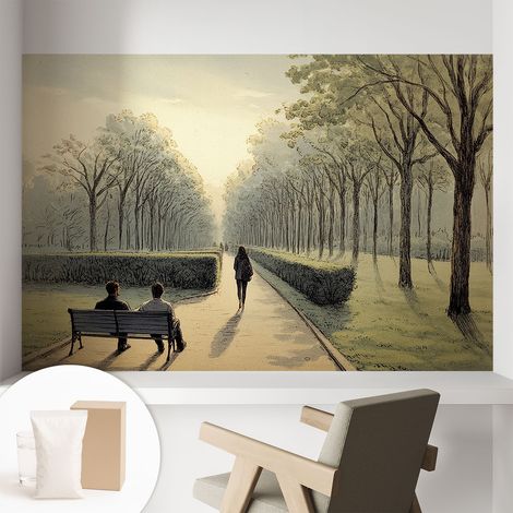 Papier peint intissé mural avec colle pour salon et chambre Décoration murale rapide - Colle incluse gratuite Tranquillité du parc 104x70 cm (1/5)