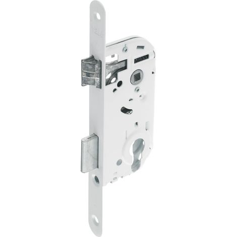 Serrure à encastrer trou de cylindre, axe 40 mm, coffre 135 mm - Pêne Réversible, Têtière bouts ronds - Porte d'entrée, de service, locaux sensibles - Blanc (1/4)