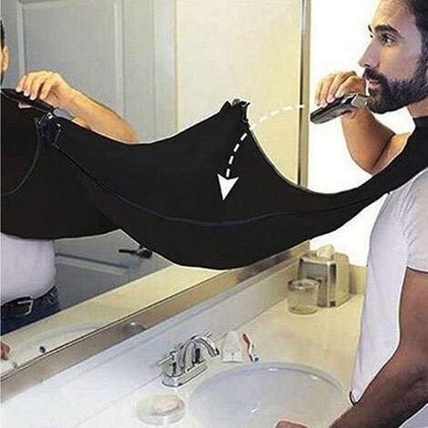 Tablier à barbe, tablier à barbe capture la barbe et les cheveux, tablier avec ventouse miroir pour garder votre salle de bain propre - Noir (1/4)