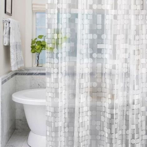 Lemon Cloud Rideau de Douche PEVA Rideau de Salle de Bain Semi-Transparent avec Crochets de Rideaux,183 x 183 cm, Géométrique (1/4)