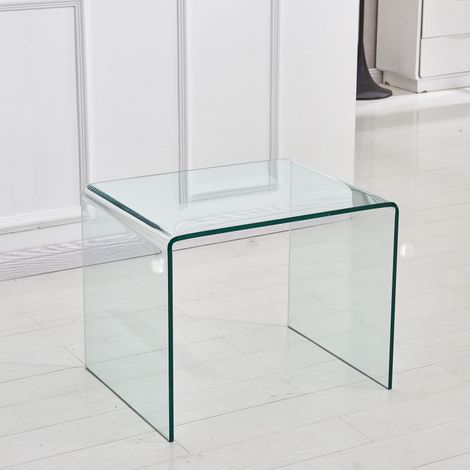Table d'appoint en verre trempé transparent courbé, table de chevet transparente, table basse (1/5)