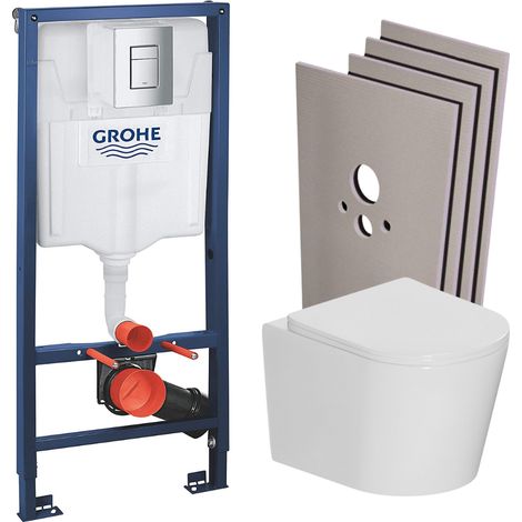 Grohe Pack WC bâti-support Rapid SL + WC suspendu sans bride + abattant SoftClose + set habillage + plaque chrome (RSLCETOR1SB) (1/5)