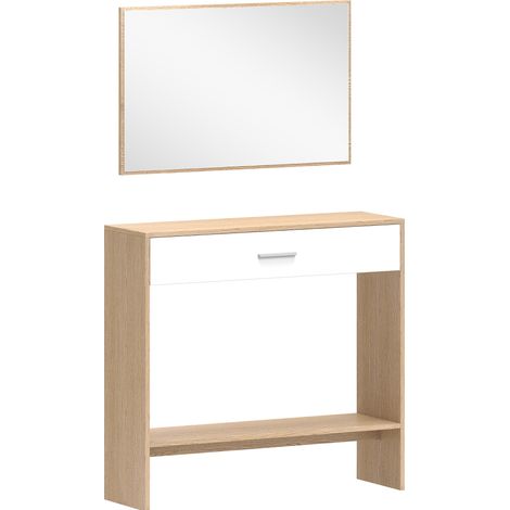 Flurmöbel mit Spiegel, moderne MDF-Konsole in Natur, 91,5 x 27,9 x 85,5 cm, MODENUIT (1/5)