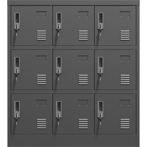 Armoire métallique 9 portes sécurisée pour bureau, école, salle de sport - Noir, H 100 x L 90 x P 40 cm (1/5)