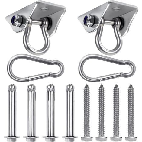 RHG Crochet Plafond Suspension Robuste (Lot de 2),Crochet de Plafond Rotatif en Acier Inoxydable avec Vis (Béton/Bois),Charge de 400 kg pour Chaise, Hamac, Balançoires et Sac de Frappe (1/4)