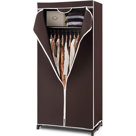 GOPLUS Pendrie en Tissu avec Housse- 74 x 50 x 172CM- 3 Parties d'espace de Stockage-Armoire de Vêtements Imperméable,Café (1/5)
