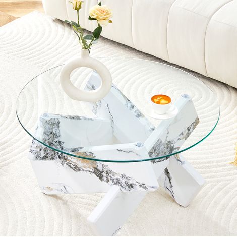 Mesa salón redonda con cristal y mármol blanco MDF fina OKMYHOME (1/5)