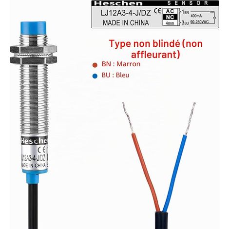 Inductive proximity sensor, Type Unshielded, LJ12A3-4-J/DZ, 4mm detector, 90-250VAC 400mA, Normally closed (NC), 2 Wires (1/4)