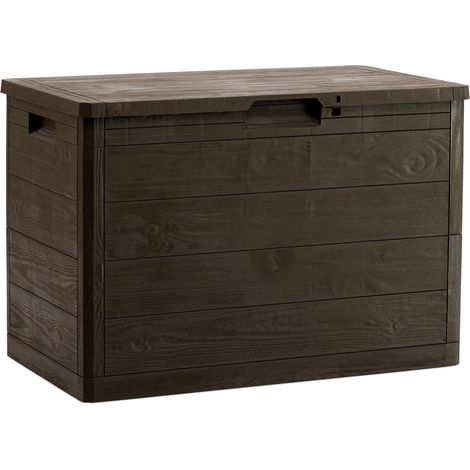 Toomax Multibox Woody's baule da 160L portattrezzi 77,5x44,5x52,7h, effetto legno colore marrone, in plastica resistente, resistente ai raggi UV, dotato di foro per lucchetto, per esterni