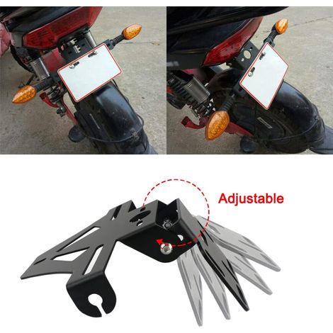 Soporte/base para matrícula plegable y ajustable, montaje trasero universal para motocicleta, marco de metal negro.