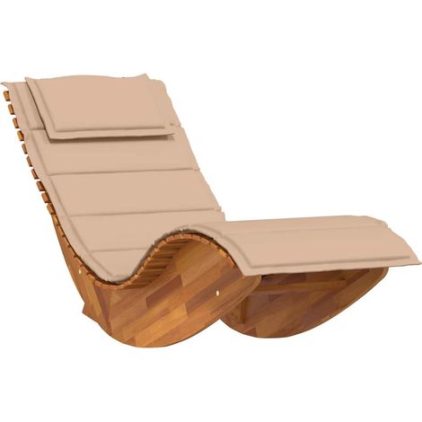 Chaise longue,Bain de soleil,Transat à bascule avec coussin en bois massif d'acacia CFW20186 (1/5)