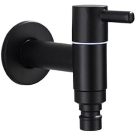 Robinet d'extérieur, tête de robinet d'eau en acier inoxydable noir pour machine à laver, remplacement de la tête de robinet, montage mural. (1/4)