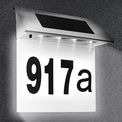 Panneau de numéro de porte solaire, signe de maison moderne, numéro de porte, étiquette de lettre 0-9 et ag, numéro de porte étanche, lampe murale de clôture (1/5)