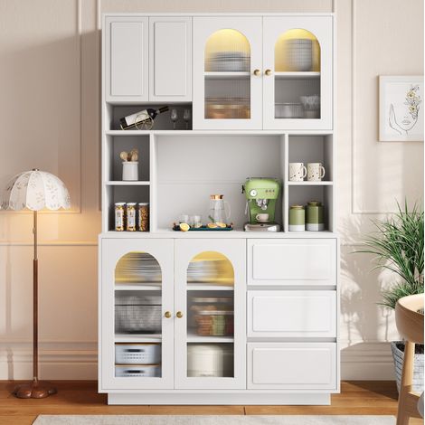Mueble alto de almacenaje en MDF blanco, puertas acrílicas, LED APP, 106 x 30 x 175 cm HAVRYA (1/5)