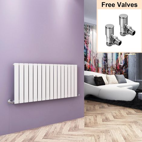 ELEGANT 600 x 1216 mm White Horizontal Column Rads Single Flat Panel Rads Heater + Angled Rads Valves (1/5)