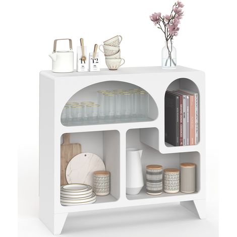 Buffet organique 80 cm ALESIA bois blanc meuble de rangement 4 niches (1/5)