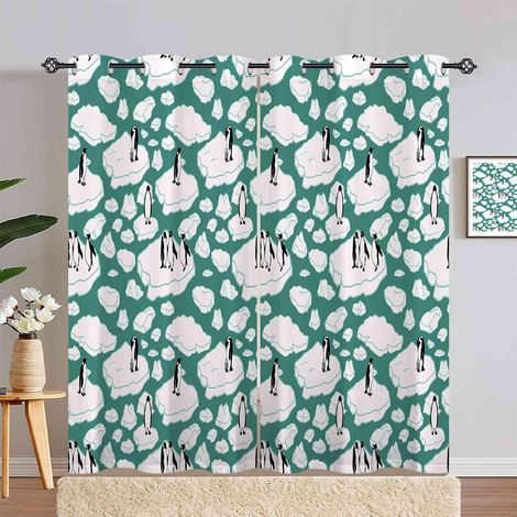 Rideau Occultant Océan Dessin Animé Animaux Pingouin Rideau Thermique Isolant Draperies Intérieurs Tenture Opaque à Oeillets pour Maison Chambre Salon Fenetre 2 Pièces L 140 x H 200 cm - 140L X 200H c (1/5)