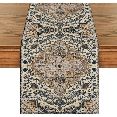 Tischläufer im Bohème-Stil, dunkelblau, rustikal-bohemischer Stil, Landhausstil, zauberhaft, Heimdekoration, Feiertage, Party, 33 x 183 cm (1/5)