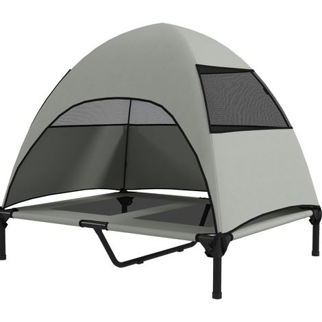Cama elevada para perros con techo, poliéster gris claro, 91 x 76 x 90 cm, HOMVRA (1/5)