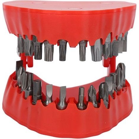 Porte-embout dentaire avec 28 forets, modèle denté et tournevis à ouverture complète, couleur rouge (1/4)