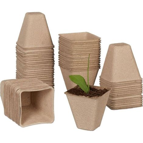 Godets semis biodégradables, lot Pratique de 120, carré, HLP 8 x 8 x4 cm, Pots de Jardinage en Papier, Nature (1/5)