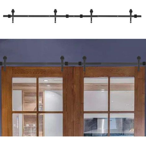 Rosvola Porte Coulissante 10FT/140CM ,Quincailleri Kit de Rail pour Porte Coulissante, Ensemble Industriel pour Porte Coulissante Interieur (1/5)