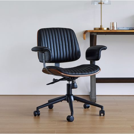 Chaise de bureau pivotante à roulettes et hauteur réglable, cuir noir HAVRYA (1/5)