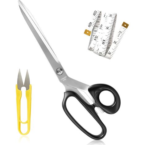 Sewing Scissors, 25.4cm Professional Sewing Scissors, 3-Piece Set, with Tape Measure and U-Shaped Thread Cutter, for Cotton, Leather, Linen, Canvas, Non-woven Fabrics, Beginners and Professionals (1/5)