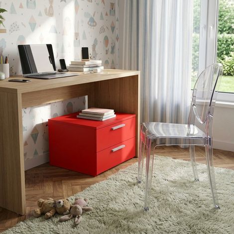 Cassettiera 2 cassetti - Design moderno, chiusura rallentata - Rosso (1/5)